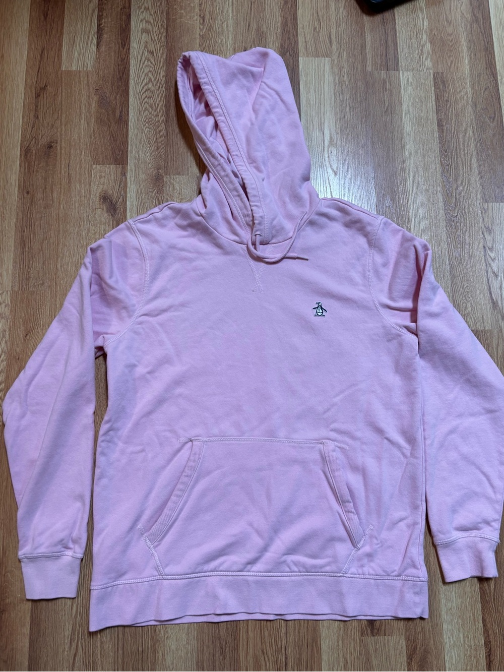 Original Penguin Pink Pullover Hoodie Logo Fleece Pocket Hood Mens Large